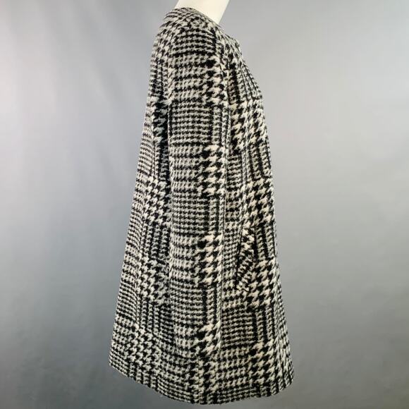 NANETTE LEPORE Size M Grey Black Wool Blend Houndstooth Collarless Coat - Picture 3 of 9